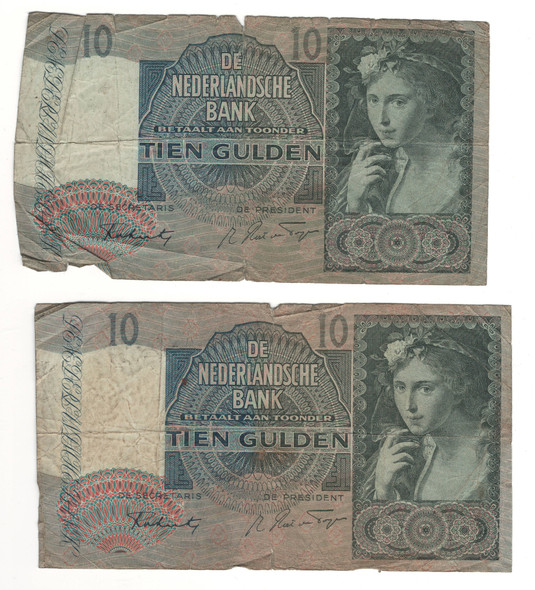 Netherlands: 1941-42 10 Gulden 2 Piece Lot